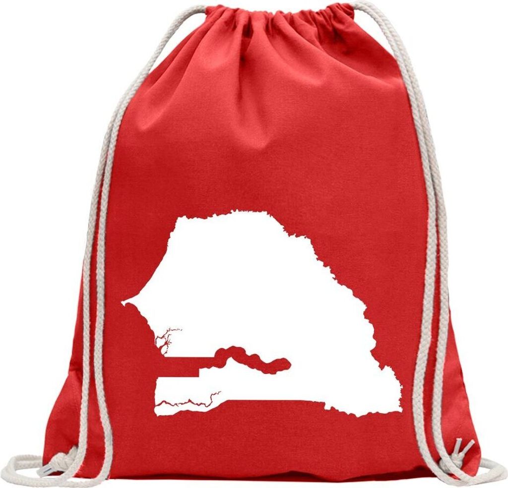 Kiwistar - Turnbeutel - rot - Senegal Umriss Kontur - Fun Rucksack Sport Beutel Gymsack Baumwolle mit Ziehgurt