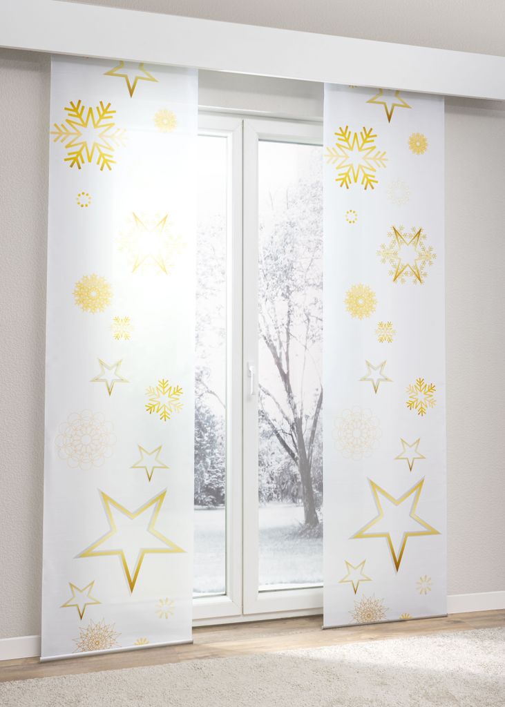 Lysel Schiebegardine Weihnachtssterne in Goldgelb, in der Größe (BxH) 60cm x 245cm