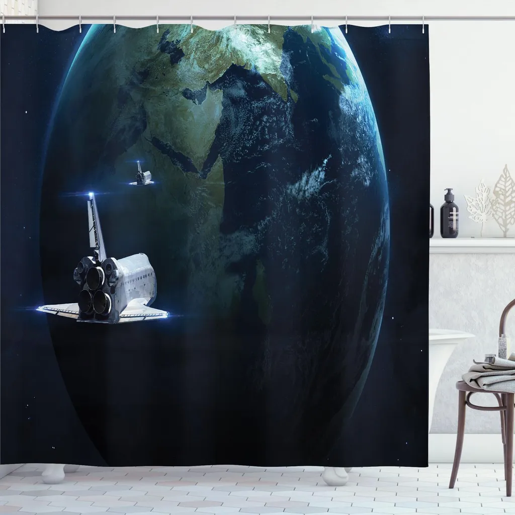 ABAKUHAUS Tenda da doccia Galaxis, astronave di ritorno sulla Terra Sfondo fantascientifico Space Craft Travel, 175 x 180 cm, blu grigio