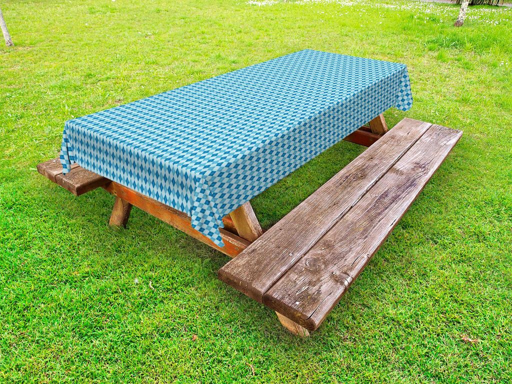 ABAKUHAUS Abstrakt Tischdecke Outdoor, Fortsetzung Muster von Checkered Inspired Print in Monochrome Stil, Blau und Dunkeltürkis, 145x305cm