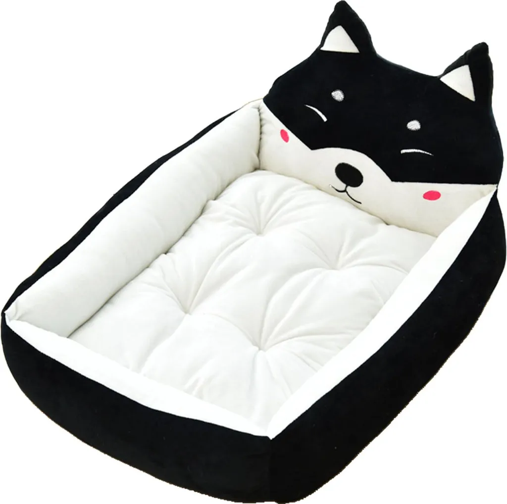 Couchage chien chaud et lavable 50cm noir Akita pour petit animal 2kg