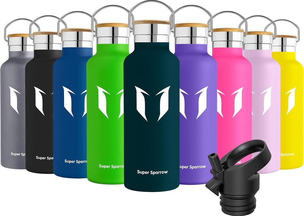 Super Sparrow Trinkflasche Edelstahl - 500ml - Auslaufsicher Thermoskanne, BPA-Frei Wasserflasche - Kohlensäure Thermosflasche für Kinder, Sprude...