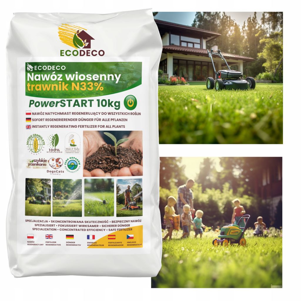 ECODECO Rasendünger Frühjahr 10 kg - Organischer Dünger Rasen Stickstoff - Organisch und Langzeit Frühjahrsdünger - 2 kg für 100 m²