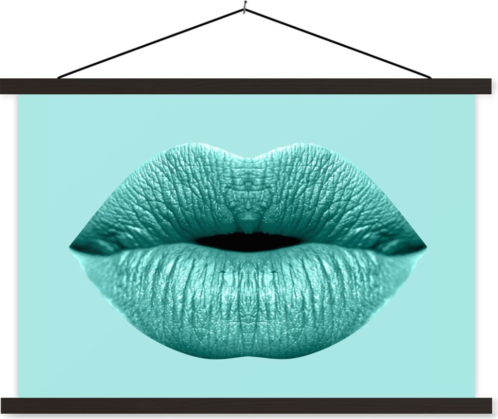 MuchoWow Textilposter Lippen - Pastell - Blau 120x80 cm mit schwarzem Rahmen - Wanddeko