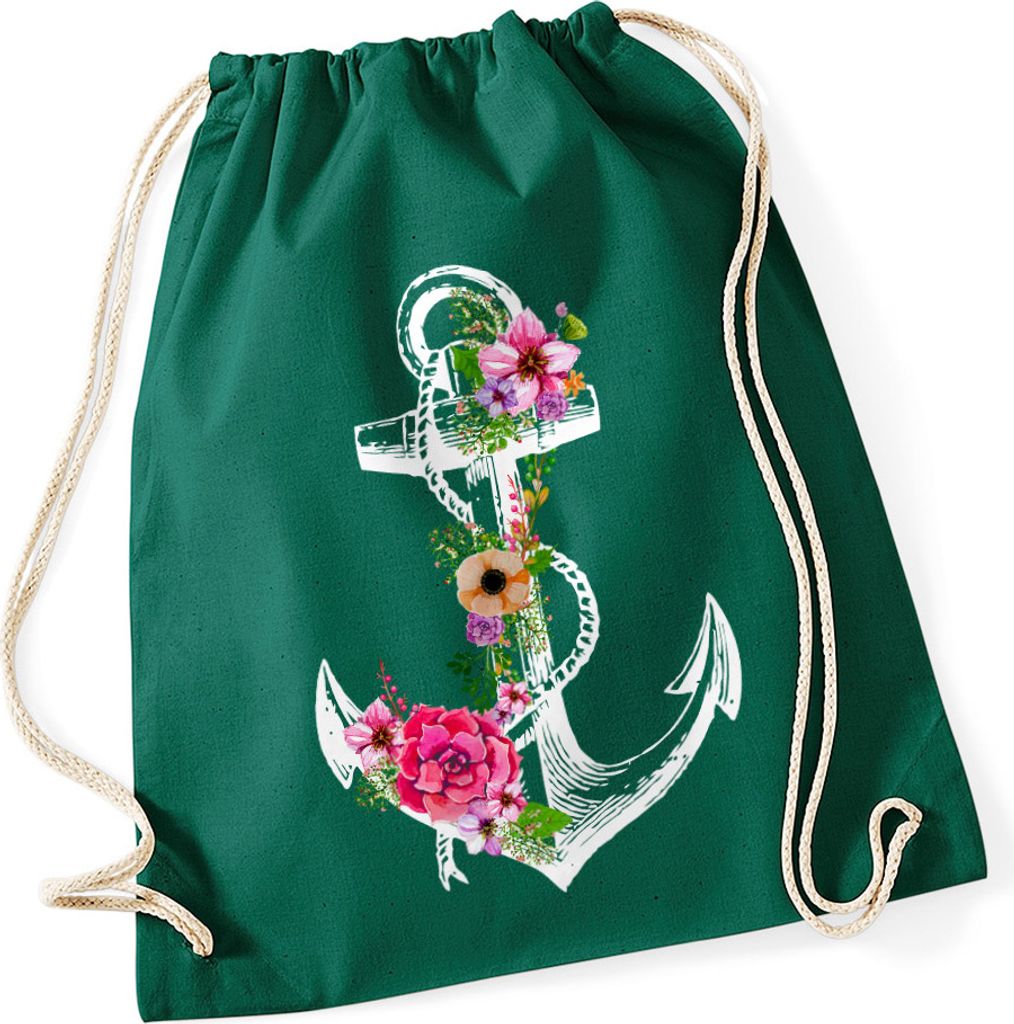 Turnbeutel Blumen Anker Ethno Boho Hipster Beutel Tasche Gym Bag Watercolour
