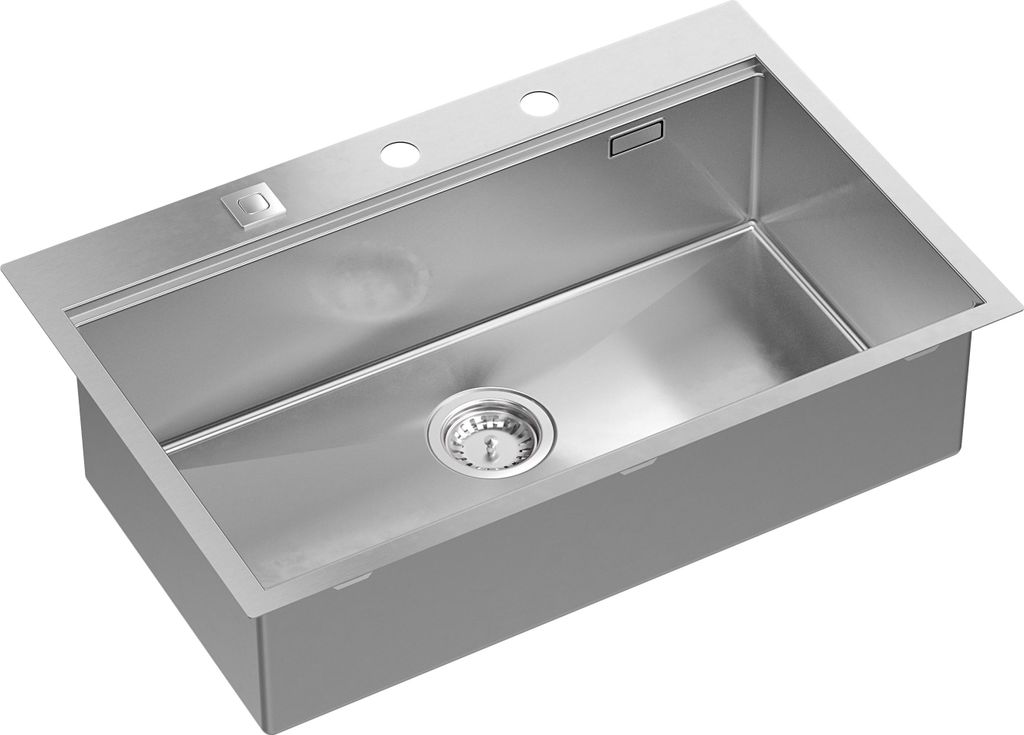 QUADRON Spülbecken 1-Becken Spüle | Größe: 76 x 49 x 21 cm | BURT 110 | Küchenspüle Glass & Edelstahl mit Siphon | Gebürsteter Stahl