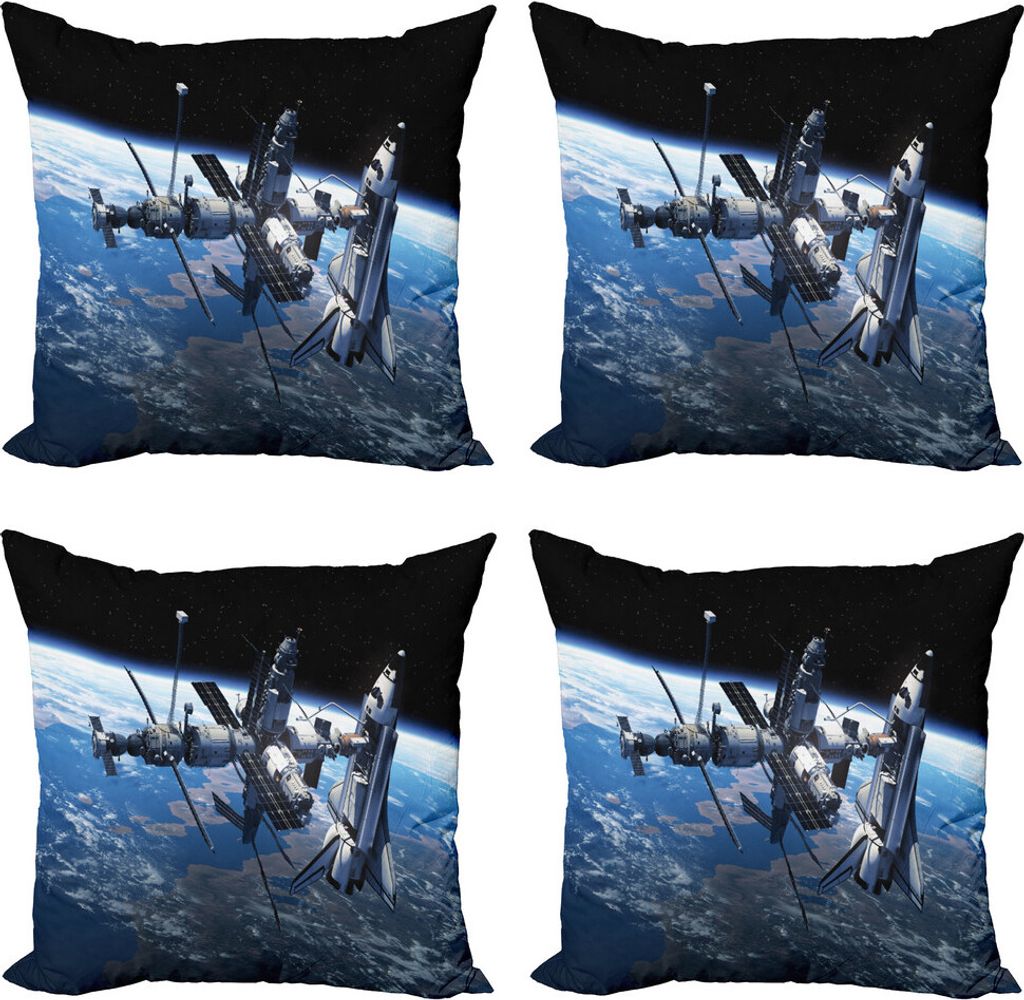 ABAKUHAUS Weltraum Kissenbezug Set (4 Stück), Kosmonaut Abenteuer, Moderner Doppelseitiger Digitaldruck, 60 cm x 60 cm, Blau, Grau, Schwarz