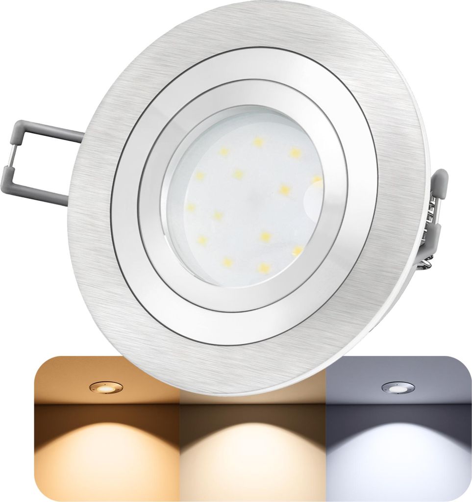 LED-Einbaustrahler Ultra flach (30mm) RF-2 rund Alu gebürstet schwenkbar mit 4W LED Modul drei einstellbaren Lichtfarben 3CCT