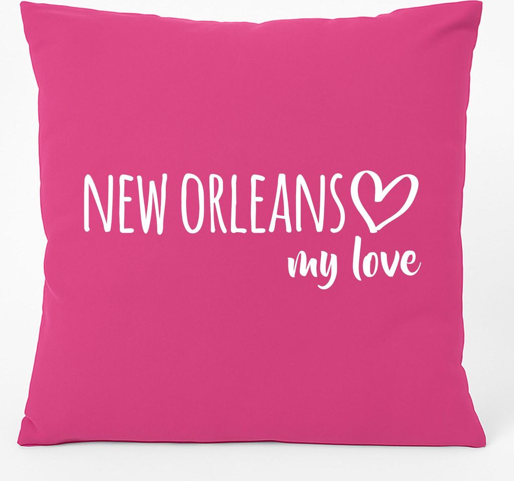 Huuraa Kissen New Orleans my love 40x40cm mit Füllung Fuchsia Baumwolle Dekokissen Geschenkidee