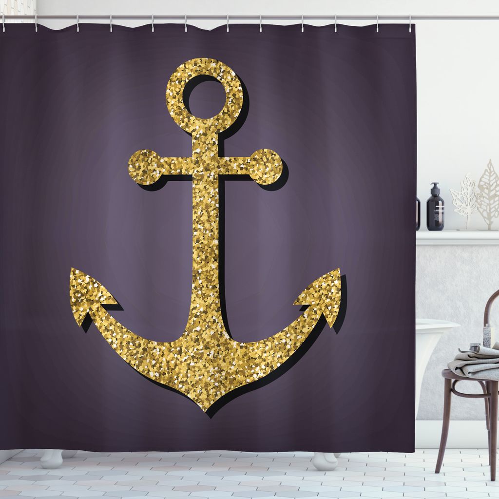 ABAKUHAUS Anker Duschvorhang, Anker-Muster-Tranquil, Seife Bakterie Schimmel und Wasser Resistent inkl. 12 Haken und Farbfest, 175 x 220 cm, Pflaum...