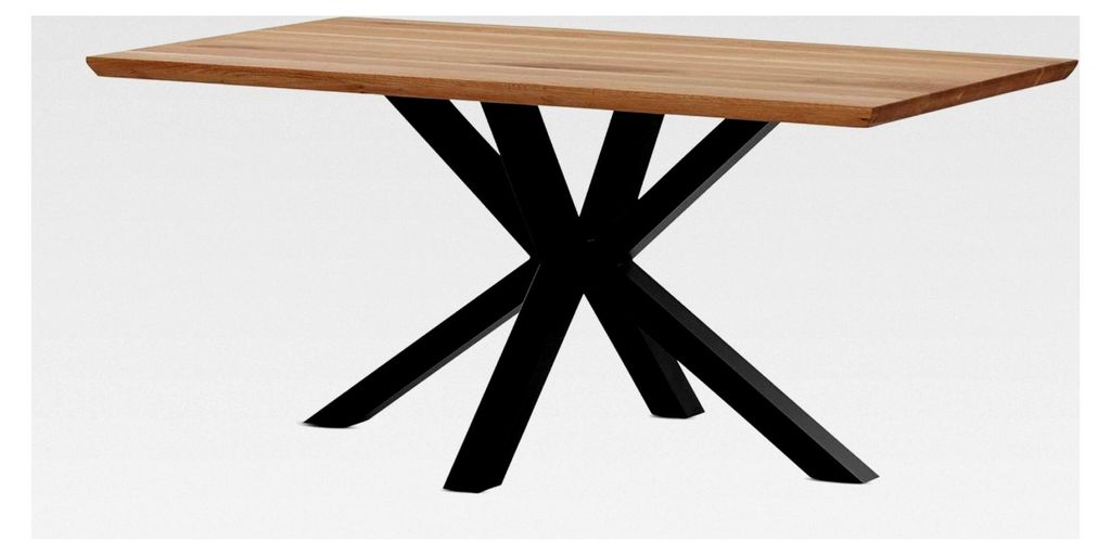 Esstisch 160 x 90 cm Küchentisch aus massiver Eiche geölt - Schweizer Kante, Sterngestell Metall schwarz, Industrial Design, Tisch für 6-8 Perso...