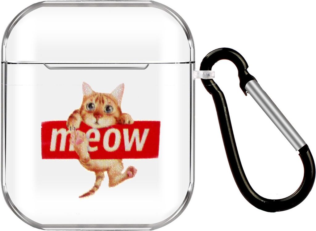 Für AirPods 1/2 Kopfhörer Gehäuse transparent Kopfhörer Shell mit Metall Haken Gesamtschutzabdeckung 19 Katzen