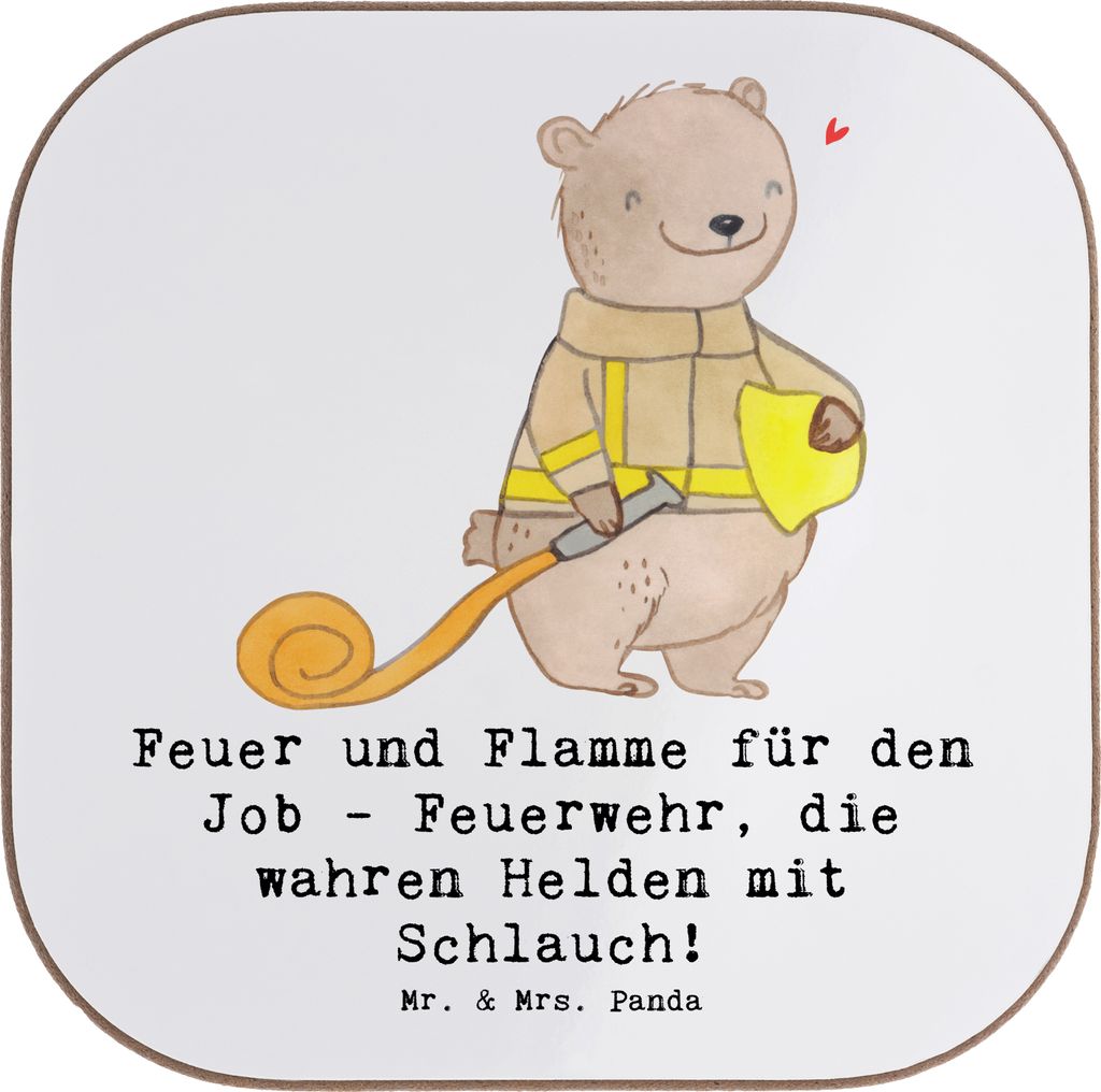 Mr. & Mrs. Panda Untersetzer für Gläser Feuerwehrmann Helden - Weiß - Geschenk, Brände bekämpfen, handgefertigte Geschenke, Glas, unterleger, ...