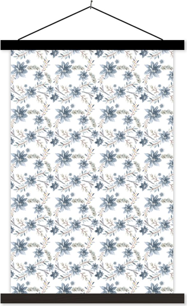 MuchoWow Textilposter Vintage - Blumengirlande - Blau 120x180 cm mit schwarzem Rahmen - Fotos