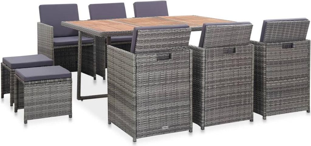 11-tlg. Garten-Essgruppe Poly Rattan Akazienholz Anthrazit
