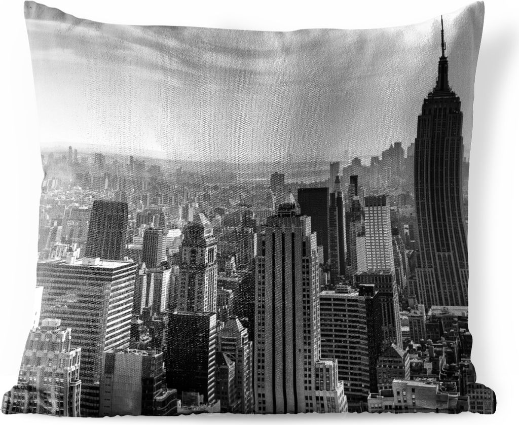 MuchoWow Outdoor Kissen - New Yorker Skyline - schwarz und weiß - 50x50 cm - Wetterfest - Lounge Kissen - Komfortabel - Kissen mit Bild