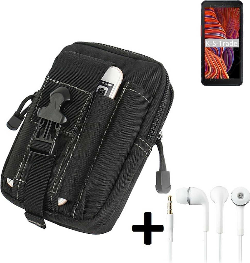 K-S-Trade Gürteltache + Kopfhörer kompatibel mit Samsung Galaxy XCover 5 Gürtel Tasche Holster Schutz Hülle Handy Hülle schwarz inkl.