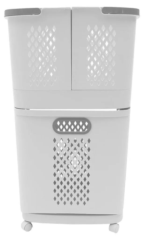 Panier à linge 2 niveaux gris clair à roulettes - Modèle Premium PL-02