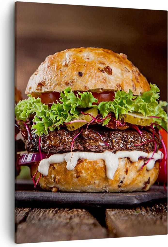 Bild auf Leinwand - Leinwandbild - Einteilig - Amerikaner Hamburger Essen Barbecue - 50x70cm - Wand Bild - Wandbilder - Leinwanddruck - Wanddekorat...