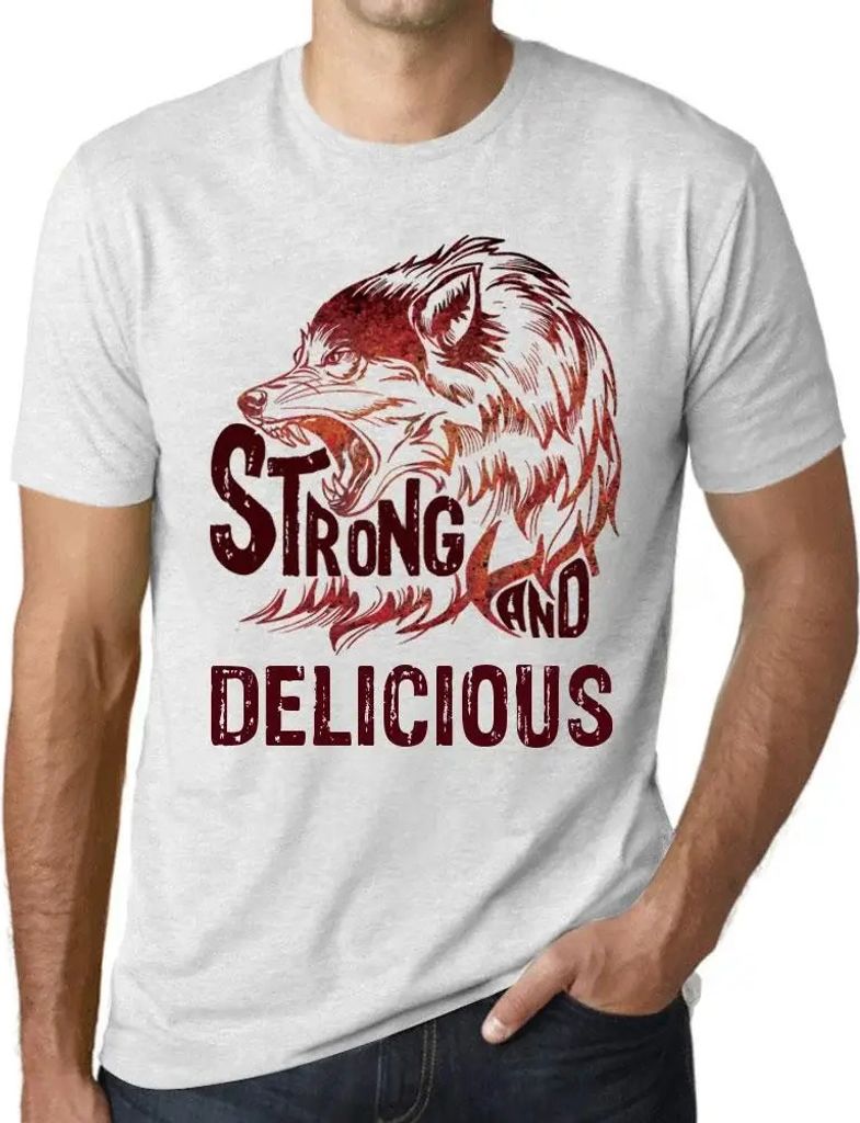 Herren Grafik T-Shirt Starker Wolf und lecker – Strong Wolf And Delicious – Öko-Verantwortlich Vintage Jahrgang Kurzarm Lustige Druck Geburtstag