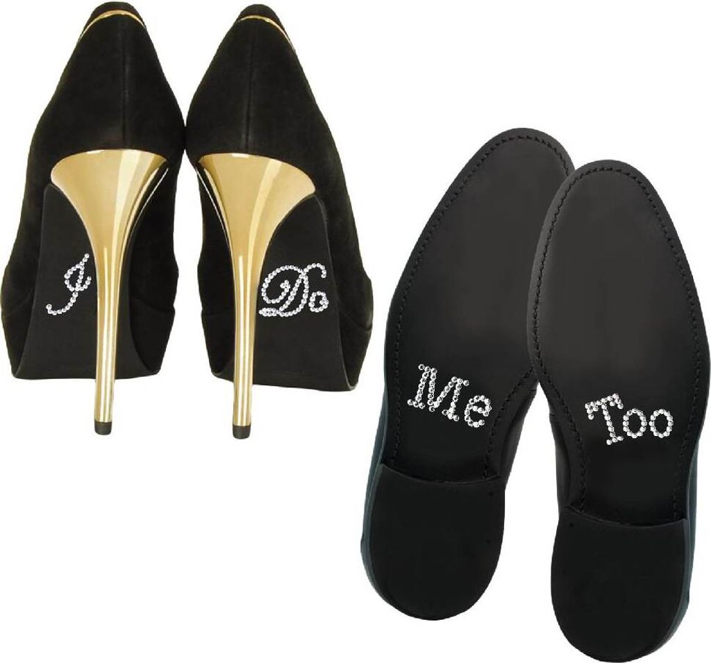 Oblique Unique Schuhsticker Set Brautpaar Hochzeit I Do / Me Too - silber