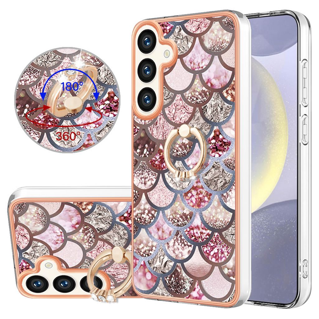 Hülle für Samsung Galaxy S24 Muster TPU Silikon Stoßdämpfer Bumper Schutzhülle mit Ring Ständer Kaffee