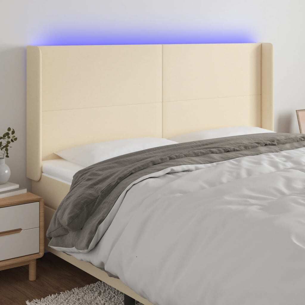 "Rabatt" LED Kopfteil modern - Kopfteil für Bett - Creme 163x16x118/128 cm Stoff - Kopfteile CC4908