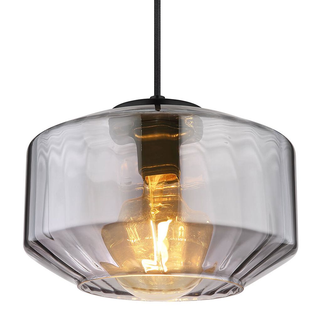 Hängeleuchte, Metall, Glas, schwarz rauchfarben, H 120 cm