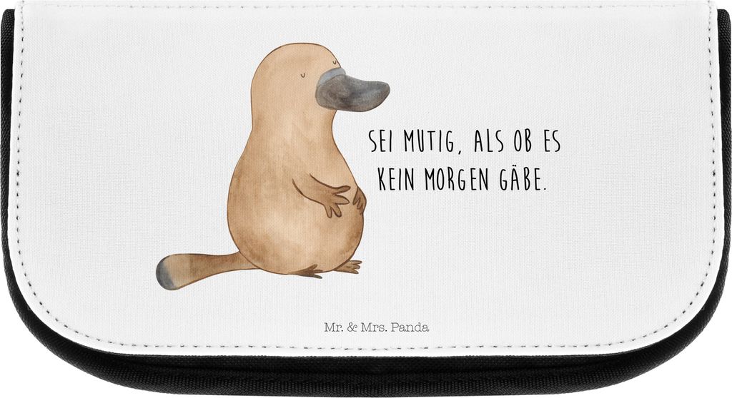 Mr. & Mrs. Panda Necessaire Schnabeltier Mut - Weiß - Geschenk, Weltreise, Büro, Lebensweisheit, Kosmetiktasche, Make-up Organizer, Neustart, Arb...
