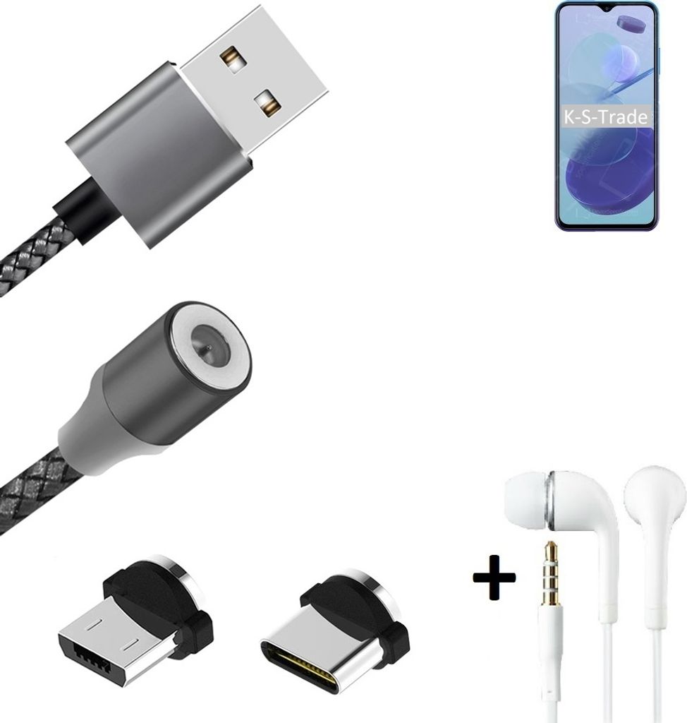 K-S-Trade Hochwertiges Magnet-Lade-kabel Sync-Kabel Daten-Kabel + Kopfhörer kompatibel mit Ulefone Note 12P mit USB-Typ-C-Anschluss und