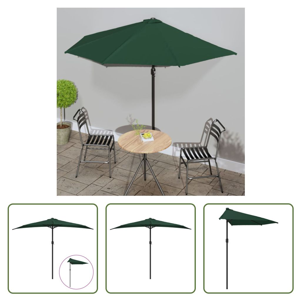 The Living Store Balkon-Sonnenschirm mit Alu-Mast Grün 300x155 cm Halbrund