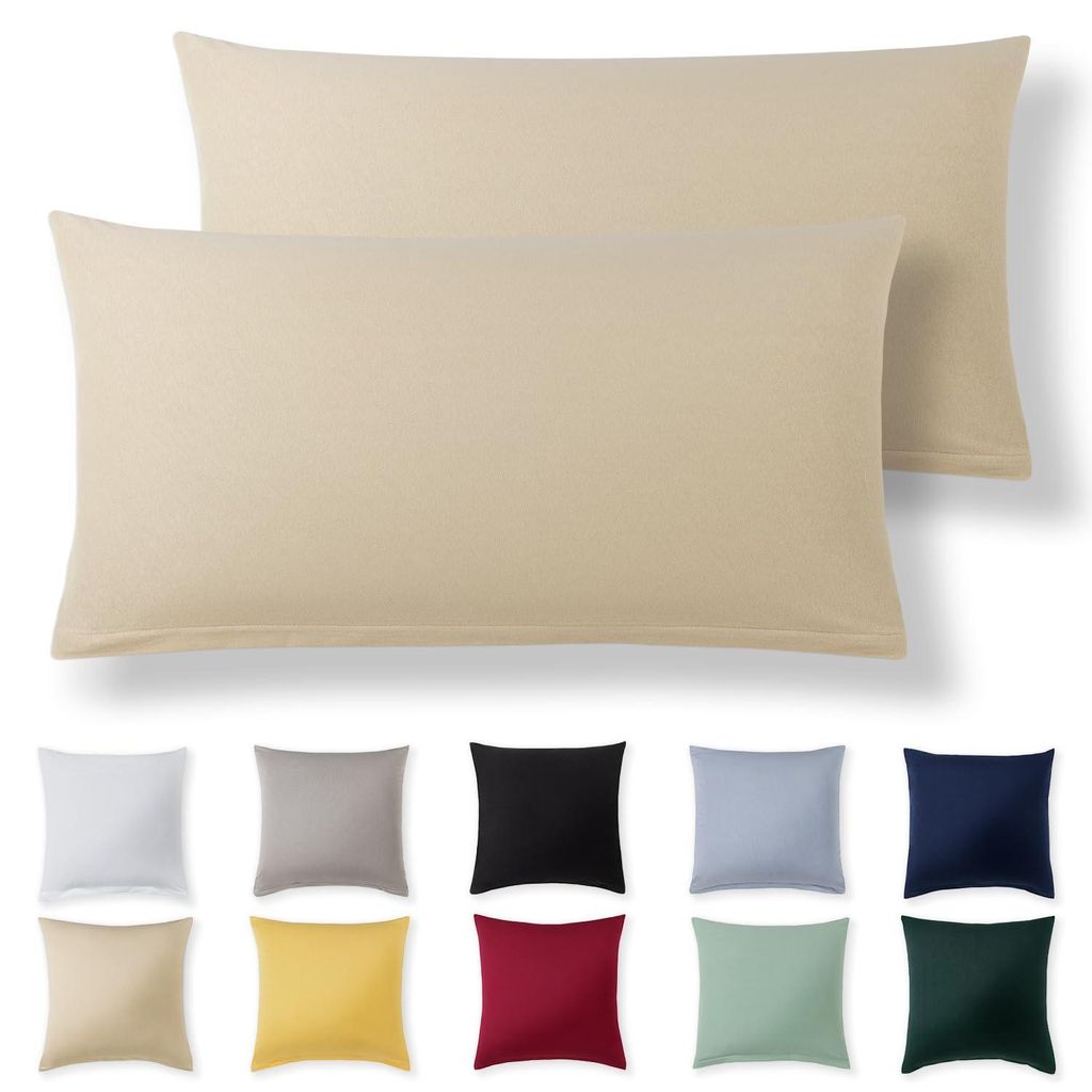 Kissenbezug 40 x 80 cm (2er-Set) – Beige – 100 % Jersey-Baumwolle – Kissenbezug für Kissen der Größe 40 x 80 cm, Jersey-Kissenbezüge, sup...