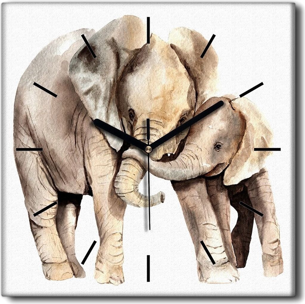 Coloray Uhr auf Leinwand 30x30 cm Wand Uhr Dekoration Wohnzimmer Segeltuch schwarze Hände -Aquarelle Afrika Elefant.