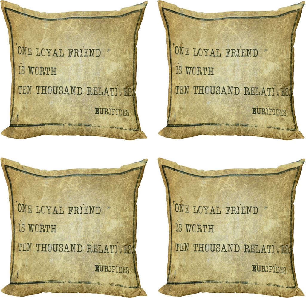 ABAKUHAUS Bester Freund Kissenbezug Set (4 Stück), Euripides Sprüche Kunst, Moderner Doppelseitiger Digitaldruck, 60 cm x 60 cm, Pale Gelb Grün ...