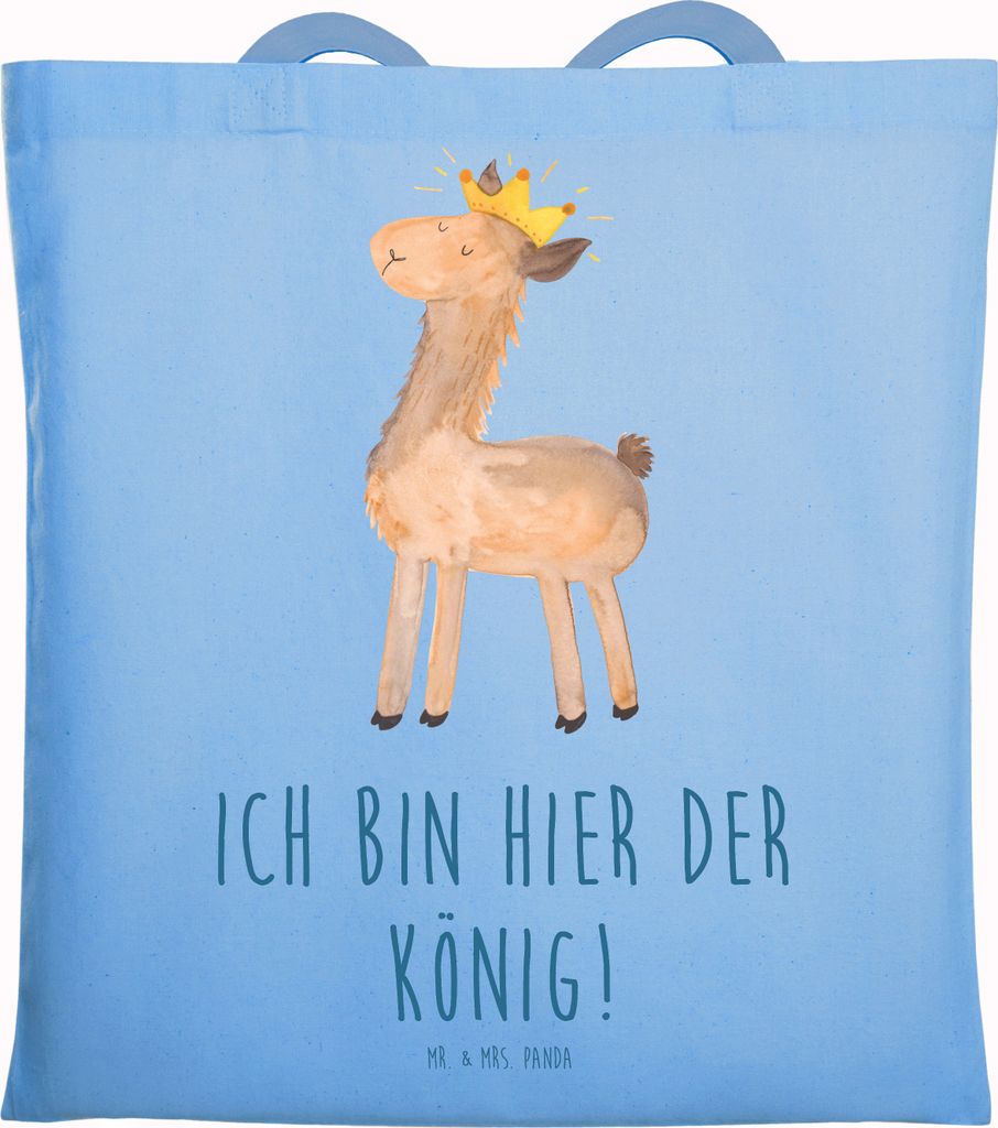 Mr. & Mrs. Panda Tote Bag Lama König - Sky Blue - Geschenk, Tasche, Uni, Schultasche, Freundin, Beutel, Abitur, Mama, Vorgesetzter, Jutebeutel, La...