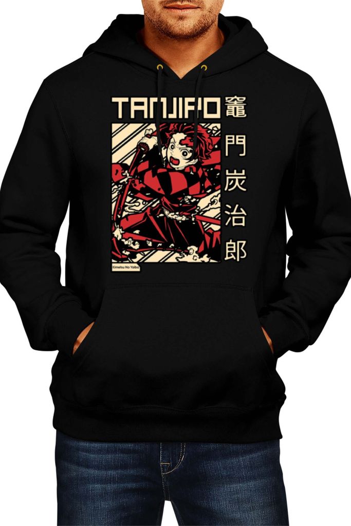 Herren Kapuzenpullover Japan Anime Manga Comics Demon Anime Slayer Tanjiro Kamado 02, Man XL / Schwarz