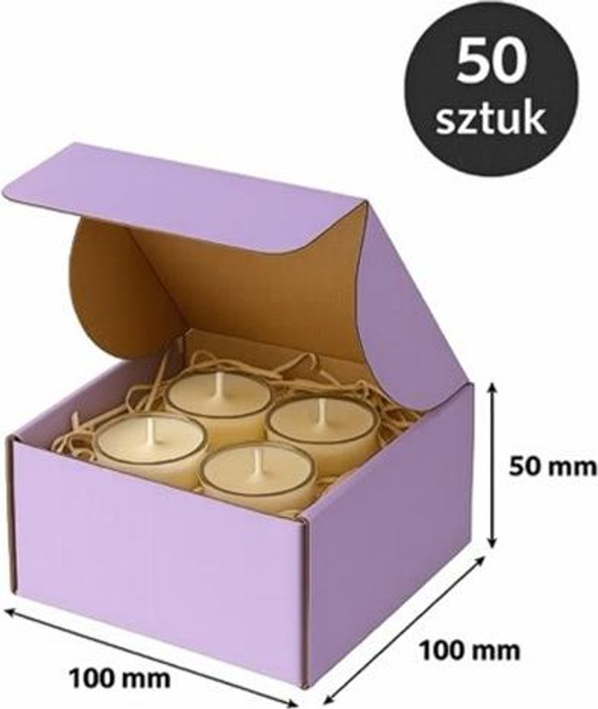 Karton mit Stanzform 100 x 100 x 50 mm (außen) Violett – 50 Stück Kartonbox