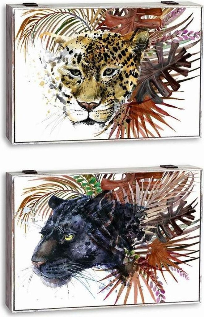 Dekorative Box DKD Home Decor Weiß Bunt Holz MDF Tropical Wilde Zähler (2 Stück)