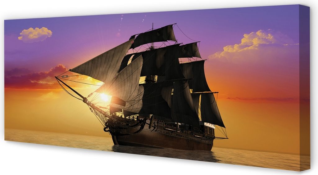 Leinwandbild 125x50 Wandkunst Bunter Himmel Schiff Meer
