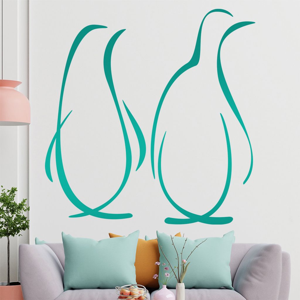Pinguine Linien Wandtattoo in 6 Größen - Wandaufkleber Wall Sticker - Dekoration, Küche, Wohnzimmer, Schlafzimmer, Badezimmer