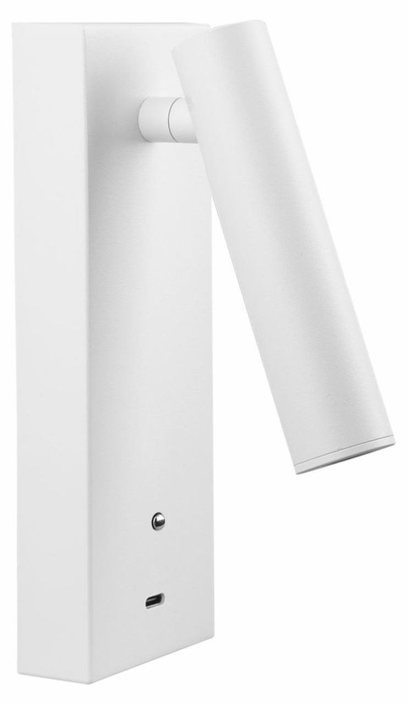 Pure LED-Wandleuchte Pure Wall 4W 2700K schwenkbar 3 Stufen Direktlicht mit USB-C-Anschluss zum Aufladen von Smartphones Farbe Weiß Matt Finish