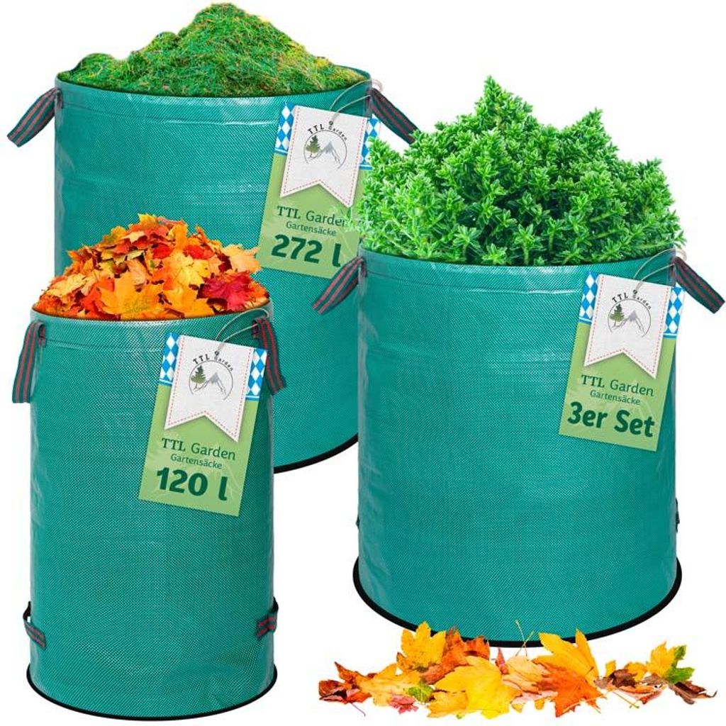 TTL GARDEN Gartenabfallsack Set 3 Stück 1×120L + 2×272L – Produktbild 