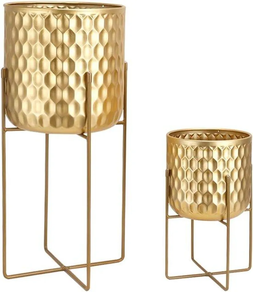 Porte-plante moderne en métal pour salon et jardin - Set de 2 pots