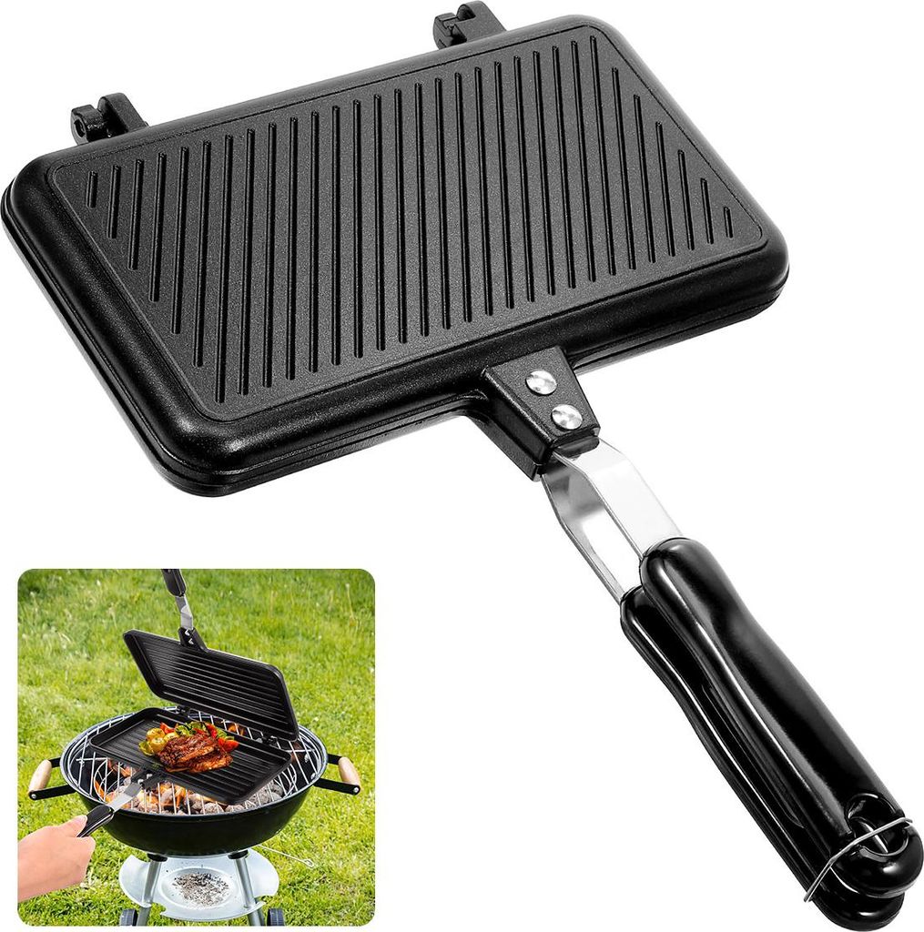 Kompakter Sandwich-Grill mit Premium AntihaftDoppelseitiges Grillblech für Toast & Steaks – Spülmaschinenfest, ölfrei & für alle Herdtypen