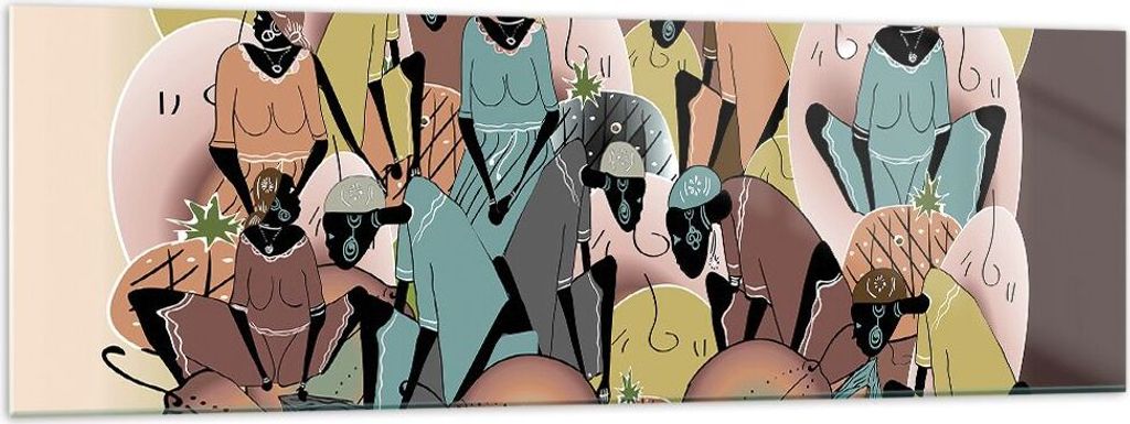 Bilder auf glas - Einteilig - Afrikanisch Grafik Frauen - 160x50cm - Glasbilder - Wandbilder - Bilder - Wanddekoration aus Glas - Glas Bilder - Wan...