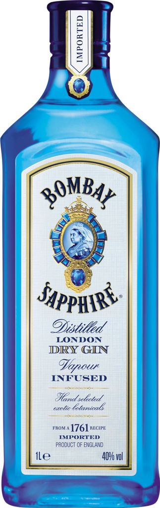 A bottle of Bombay Sapphire Gin.