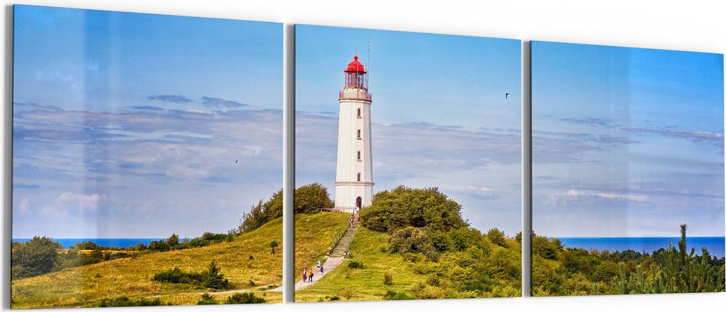 DEQORI Glasbild Echtglas 3x50x50 cm 'Leuchtturm auf Hiddensee' Wandbilder XXL groß