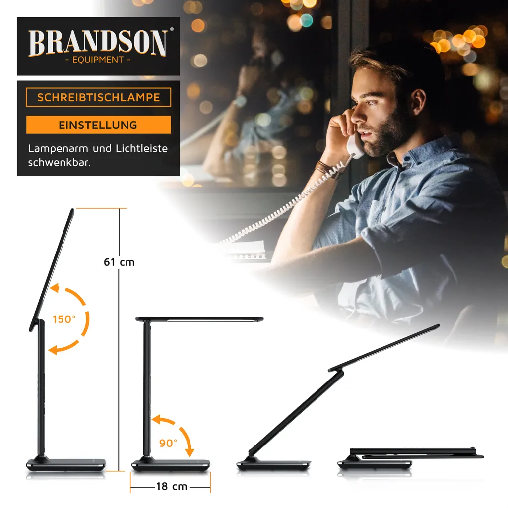 Brandson Lampe de Bureau LED Dimmable Aspect Cuir avec Calendrier LCD