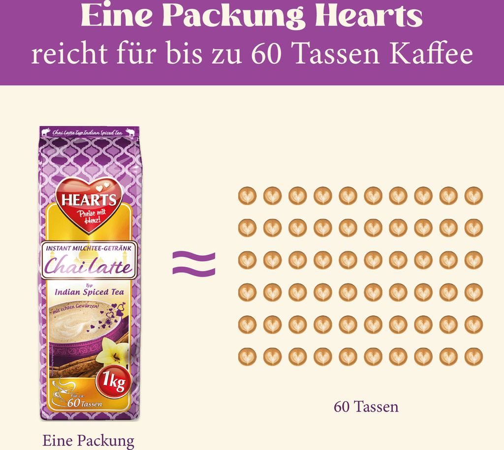 HEARTS Chai Latte Pulver 1kg  Instant Tee-Getränk 65 Tassen Produktbild 4