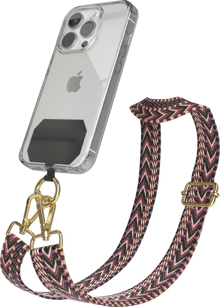 EAZY CASE - Handykette Universal Pad zum Umhängen, kompatibel mit jedem Handy, Kette mit Hülle, Handyband ZigZag Style in Rosa